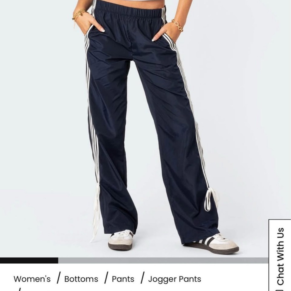 Edikted Blue and White Track Pants with Jogger Style